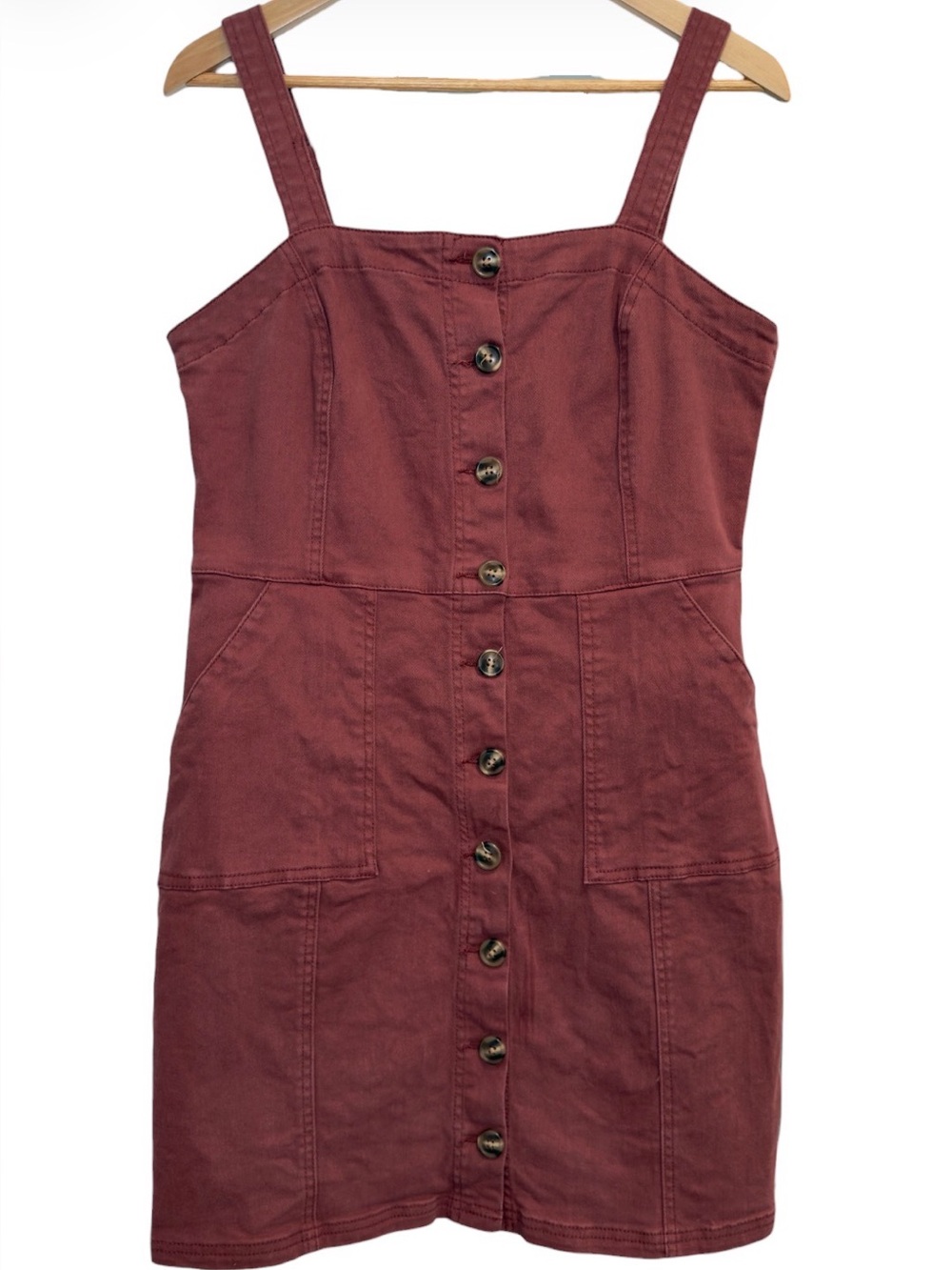 Thread + Supply Overall Romper Dress Sz Large Mauve Red Burgundy Denim